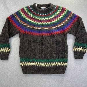 Vtg Tommy Hilfiger Sweater Wool Mohair Fair aisle MEDIUM Multicolored Grey